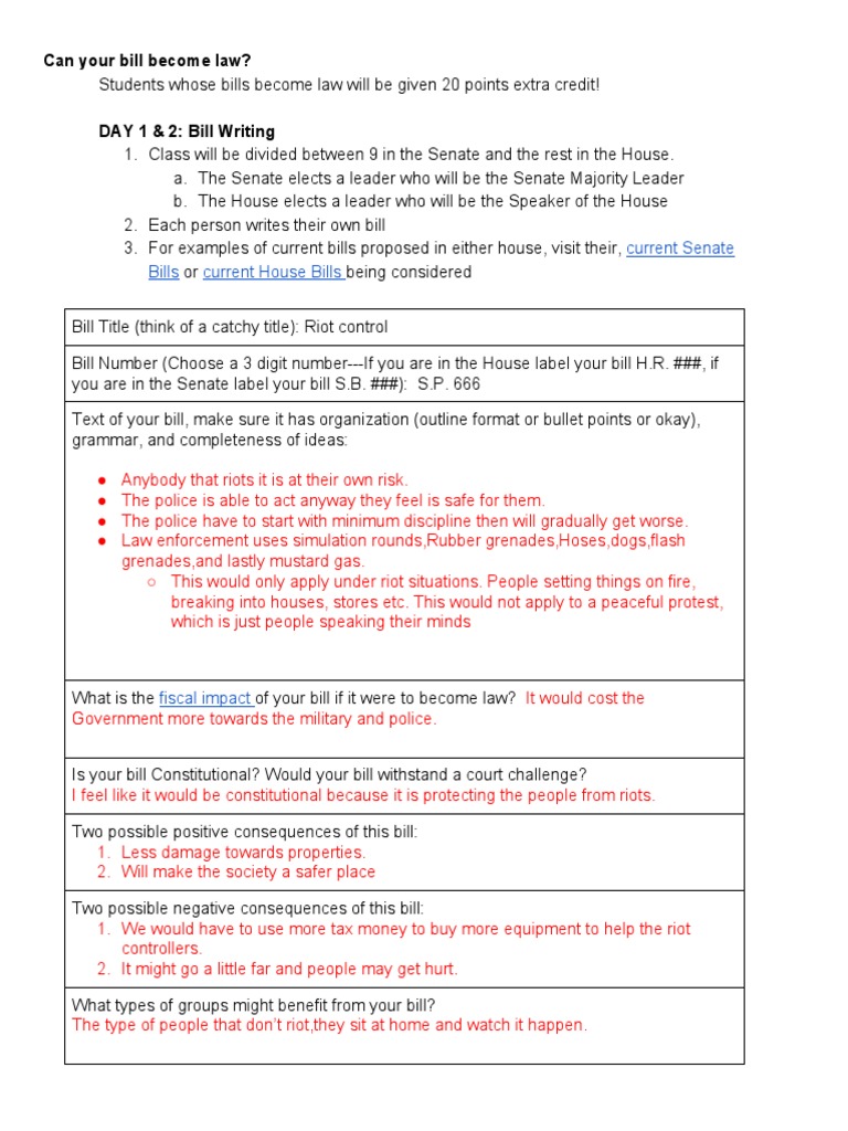 Student Bill Writing Process | PDF | Veto | Social Institutions