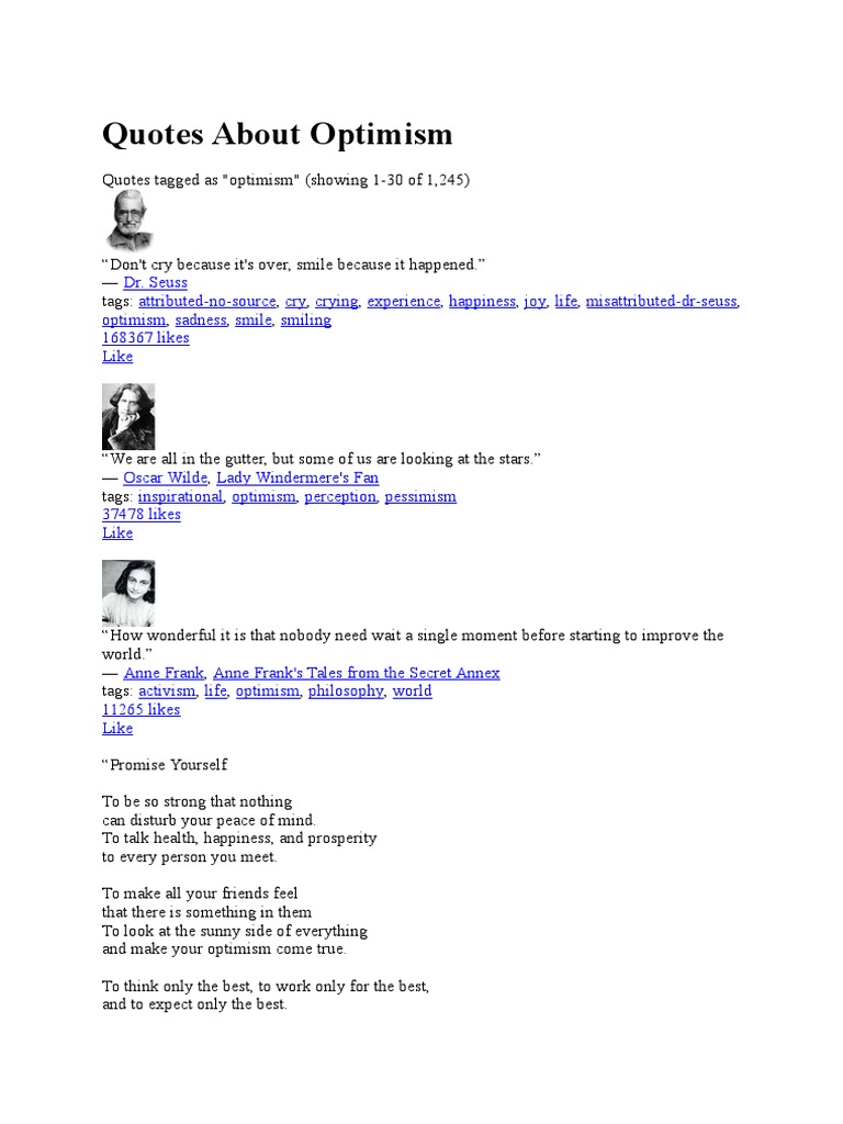 Inspiring Quotes on Optimism | PDF | Optimism | Pessimism
