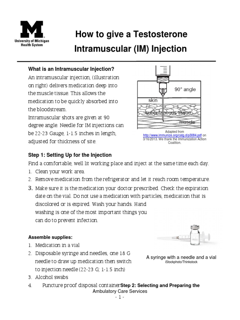 Intramuscular Self Injection of Testosterone Injection (Medicine
