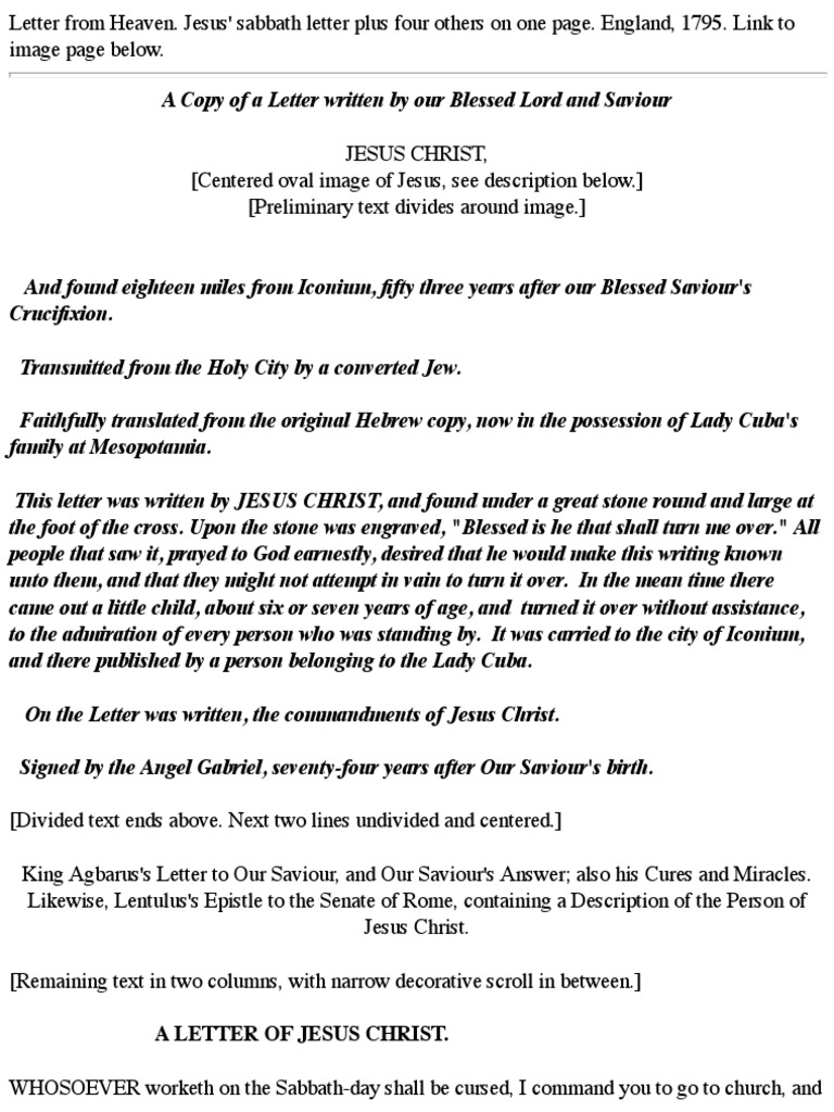 Jesus' Letter: Sabbath Commandments | PDF | Jesus | Religious Belief ...