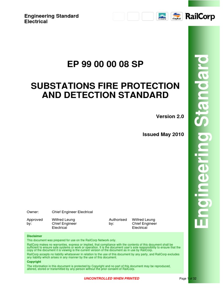 Substation Fire Protection and Detection Standard Fire Sprinkler