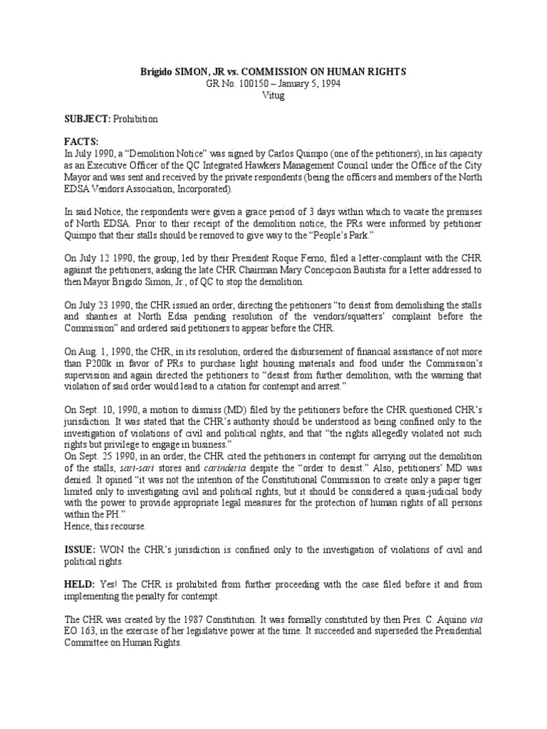 Simon Jr Vs Chr Digest Pdf Contempt Of Court Citizenship