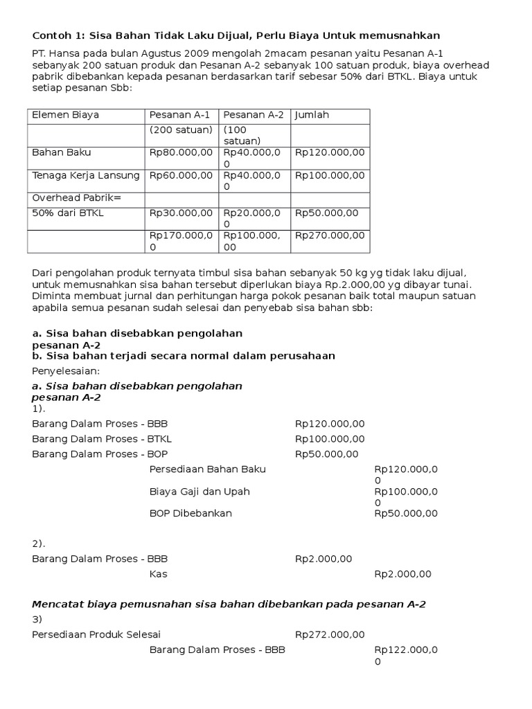 Soal Jawaban Produk Sisa Produk Rusak Produk Cacat Akuntansi Biaya Pdf