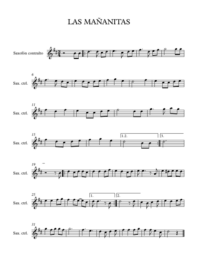 LAS MAÑANITAS Sax Partitura Completa PDF