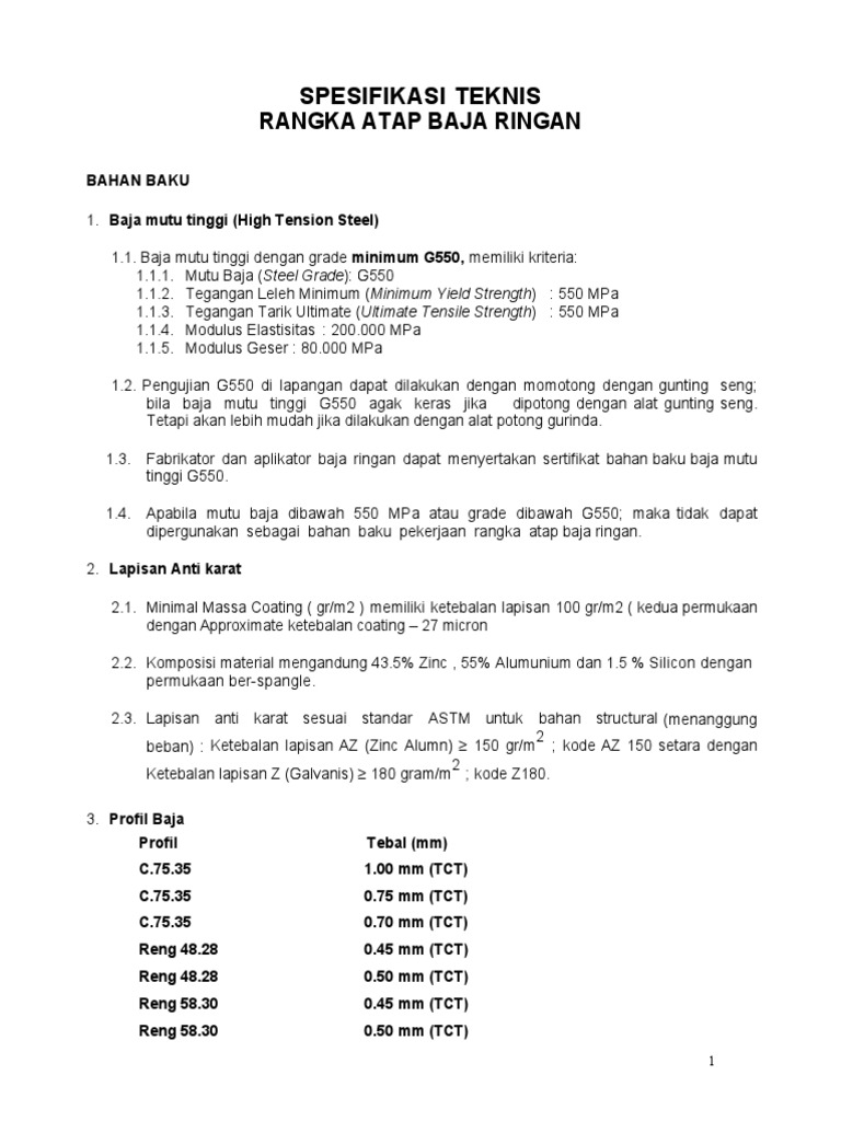 Spesifikasi Baja Ringan Spesifikasi Baja Ringan