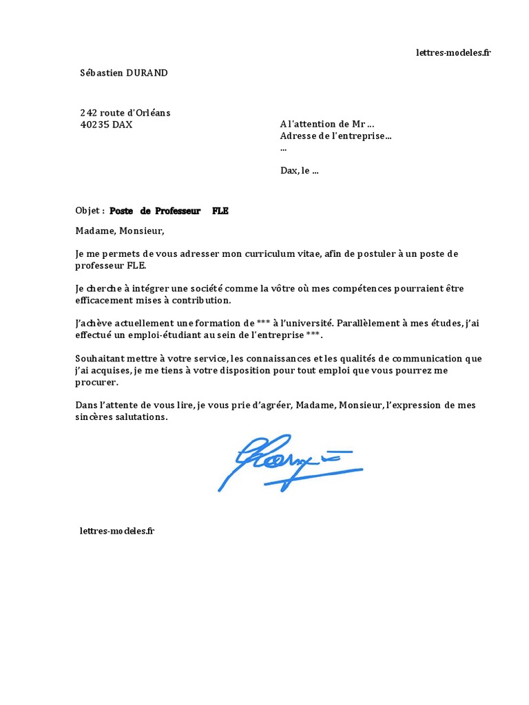 Professeur Fle 2 Candidature