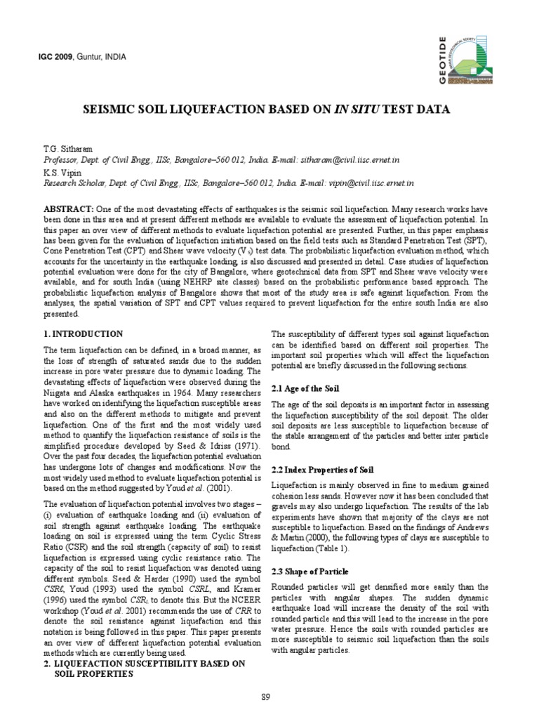 Seismic Soil Liquefaction Evaluation Methods | PDF | Earthquakes ...