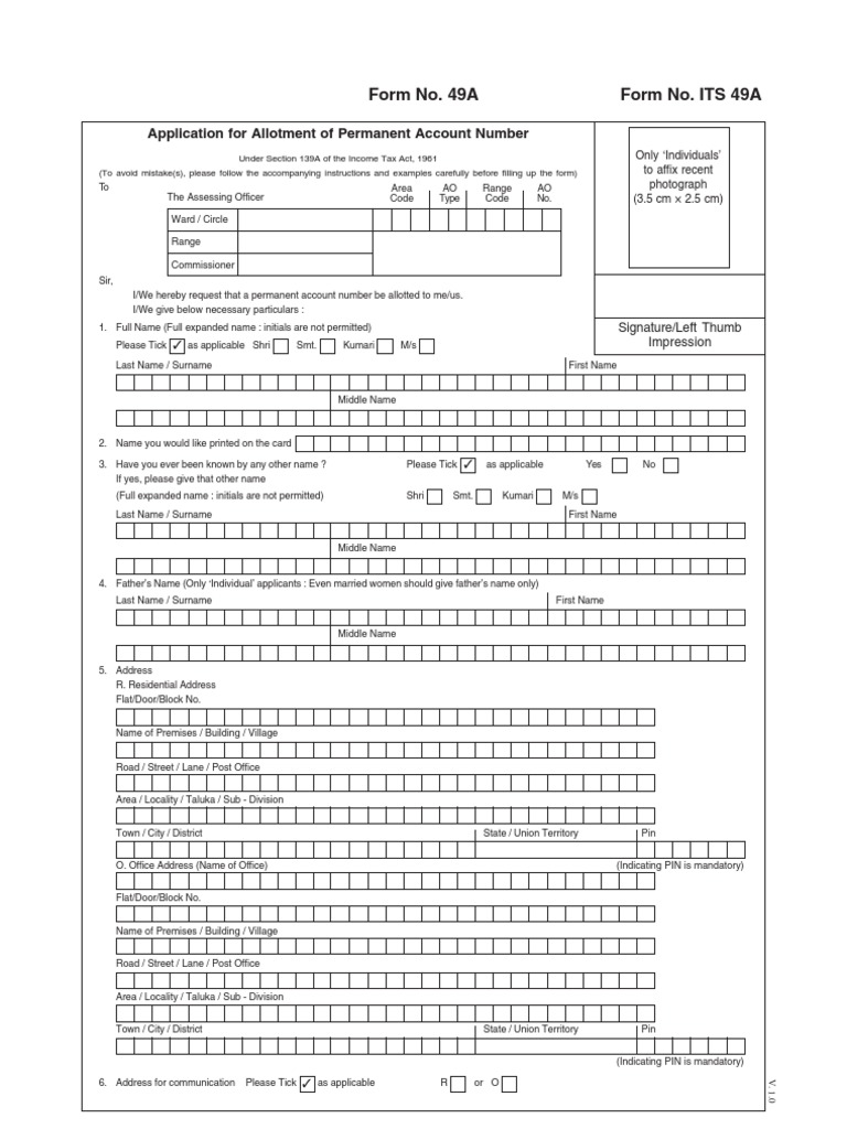 Income Tax Form 49A | Identity Document | Business