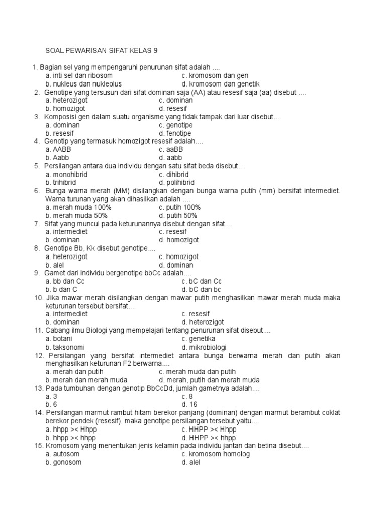 Soal Pewarisan Sifat Kelas 9 PDF