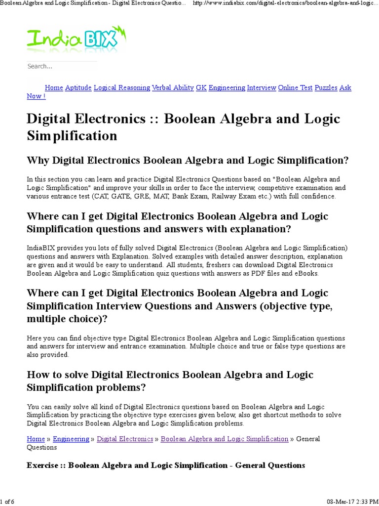 Boolean Algebra and Logic Simplification - Digital Electronics ...