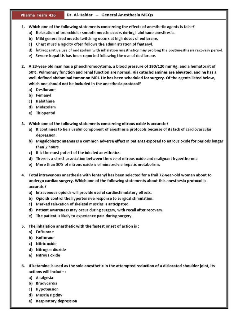 MCQ Anaesthesia.pdf Anesthesia Clinical Medicine