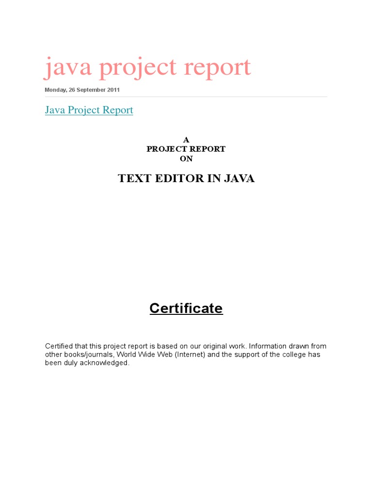 Java Project Report | Java (Programming Language) | File Format