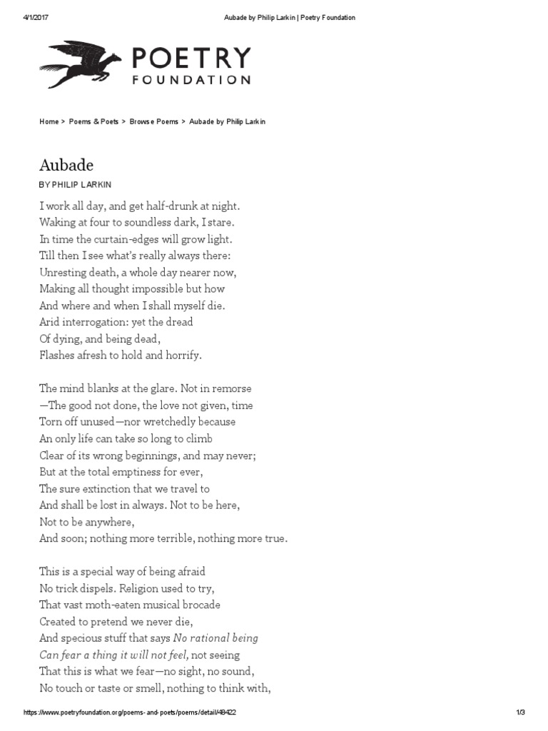 Aubade Philip Larkin Poetry Foundation Poetry