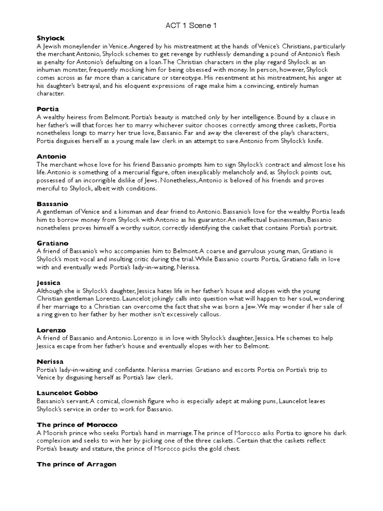 Act 1 Summary of The Merchant of Venice | PDF | The Merchant Of Venice ...