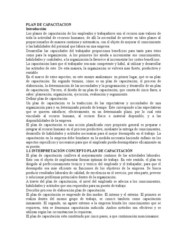 Plan de Capacitación Efectivo | PDF | Planificación | Recursos humanos