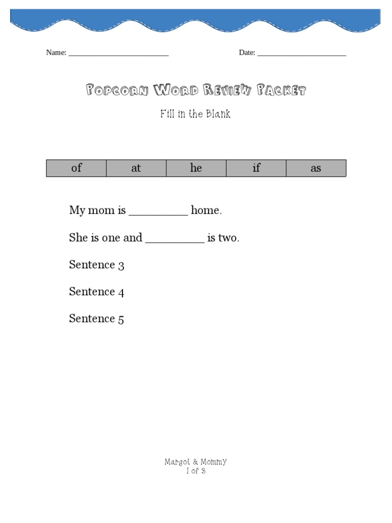 Popcorn Word Review Activities Packet | PDF