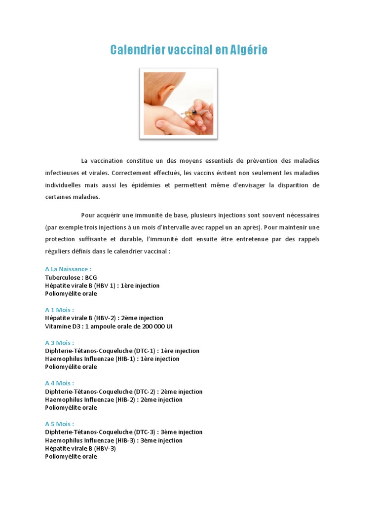 Calendrier Vaccinal En Algerie Pdf