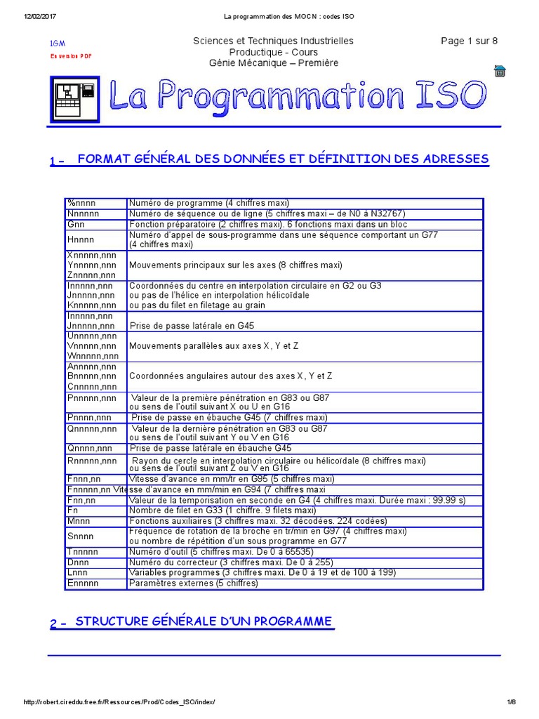 Codes ISO pour la Programmation CNC | PDF | Machine-outil à commande ...