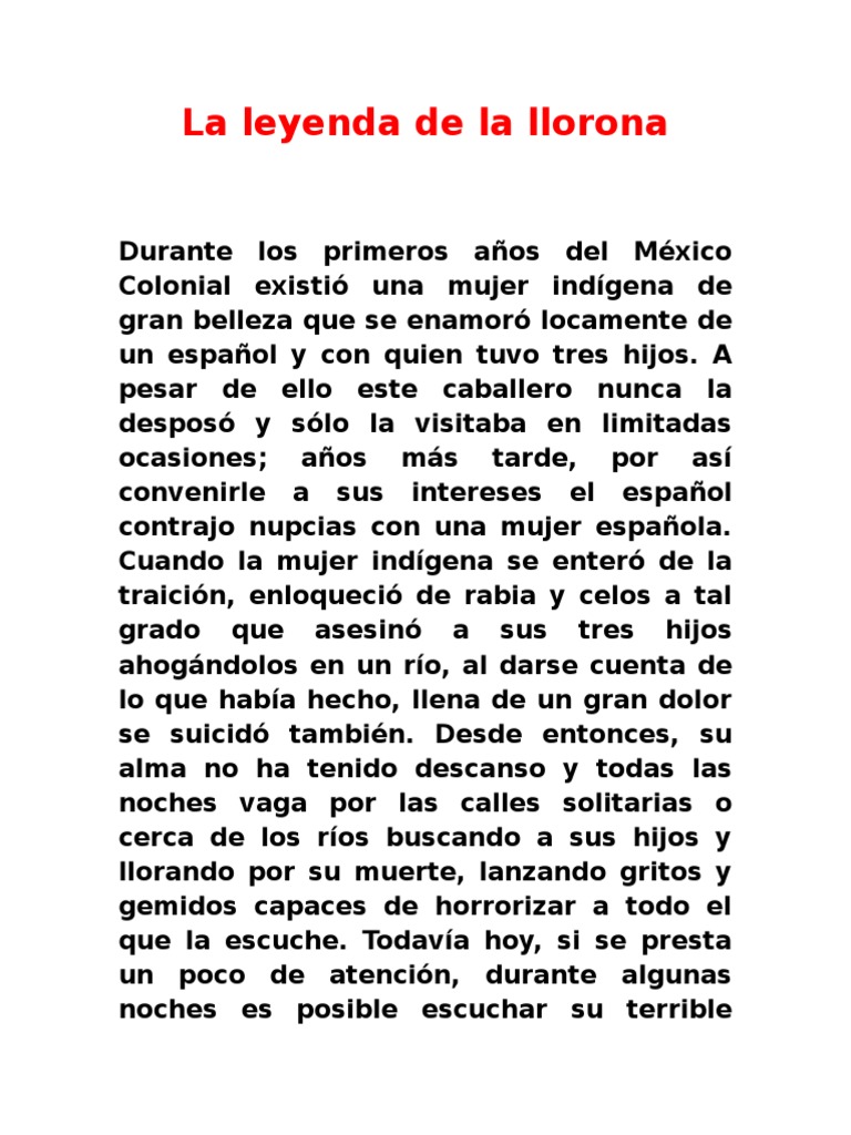 Leyenda De La Llorona Completa En Letra mortho