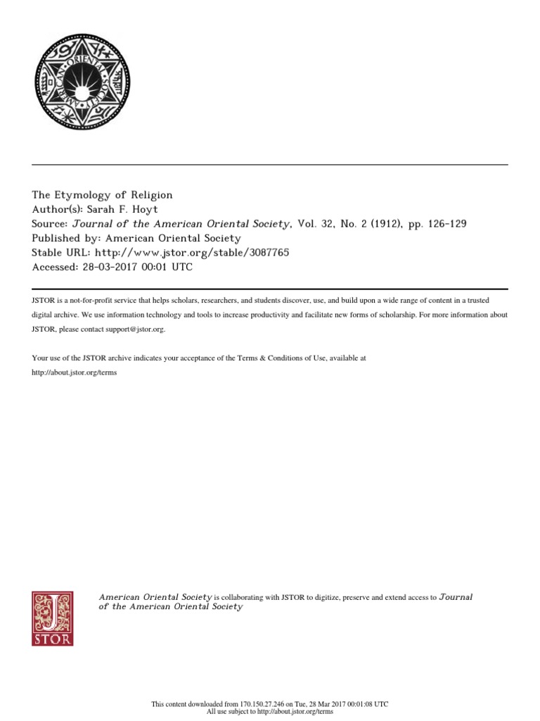 The Etymology of Religion PDF Religion And Belief