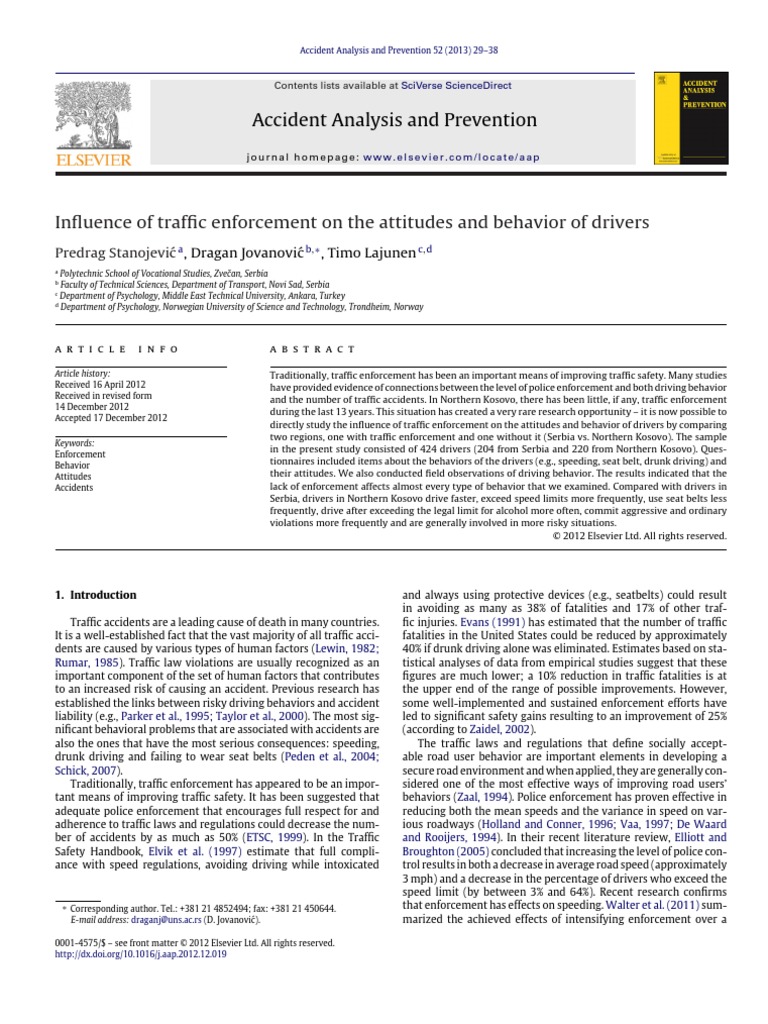 Influence of Traffic Enforcement On The Attitudes and Behavior of ...