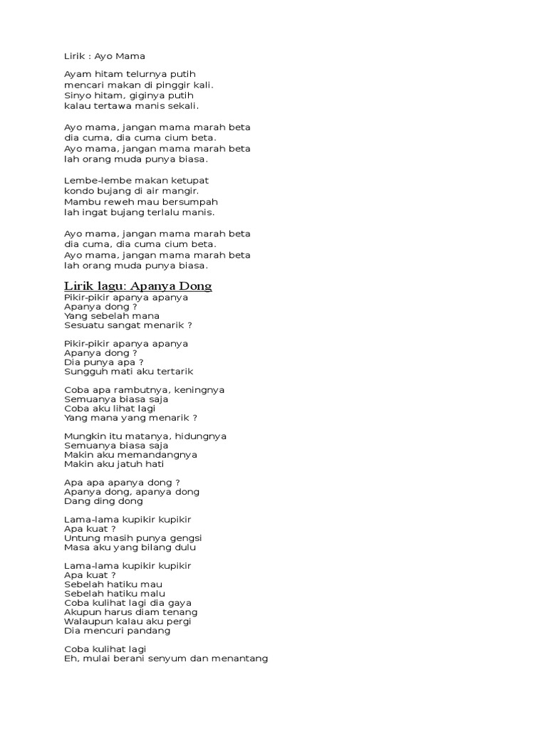 Lirik Lagu Ayo Mama Pdf