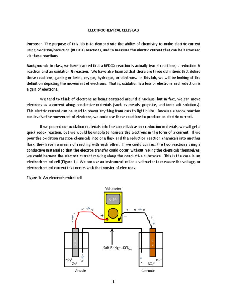 Electrochemical Cell Lab PDF Redox Electrochemistry