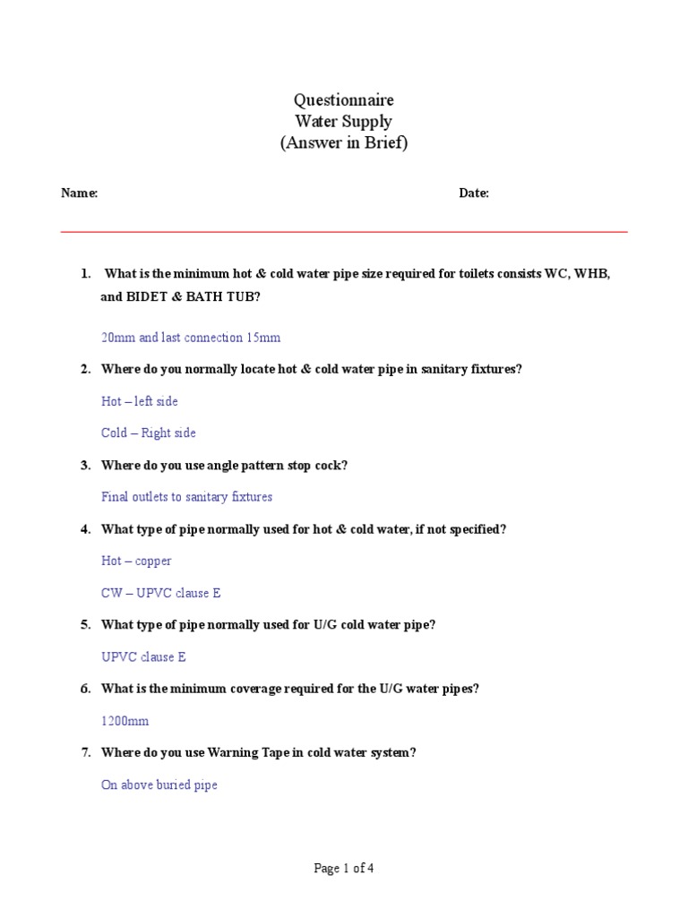 Water Supplyquestion & Answer Water Heating Water Supply Network