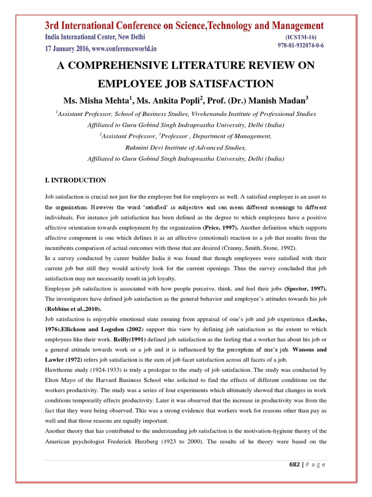 A Comprehensive Literature Review On Employee Job Satisfaction | PDF ...