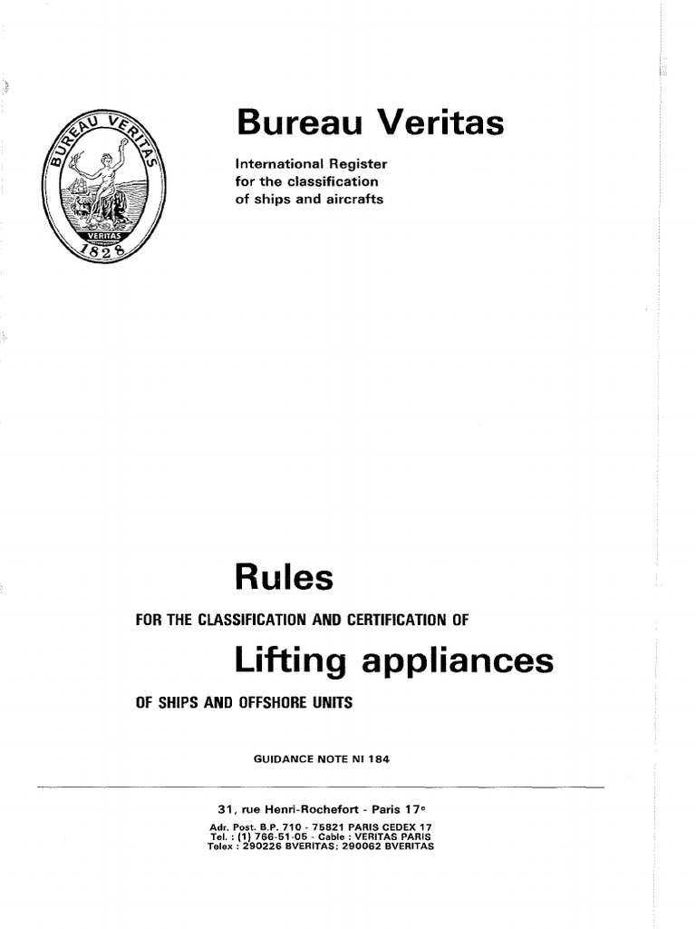 NI 184 Rules for Classification and Certification of Lifting