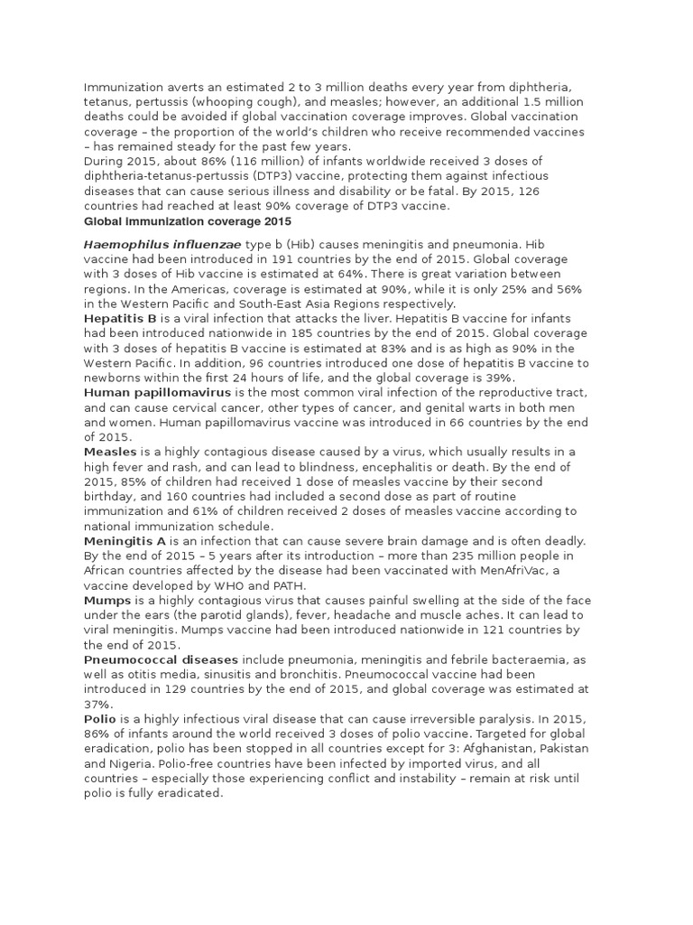 2015 Global Immunization Coverage Report | PDF | Vaccines | Measles