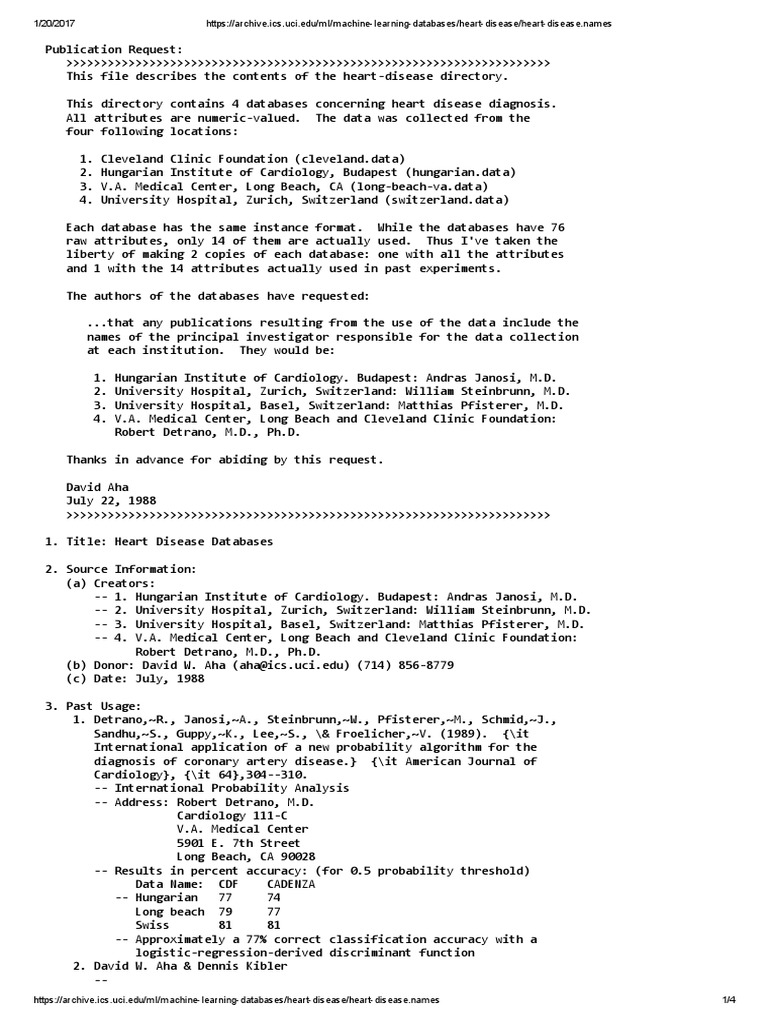 Https archive ics uci edu ml machine learning databases heart