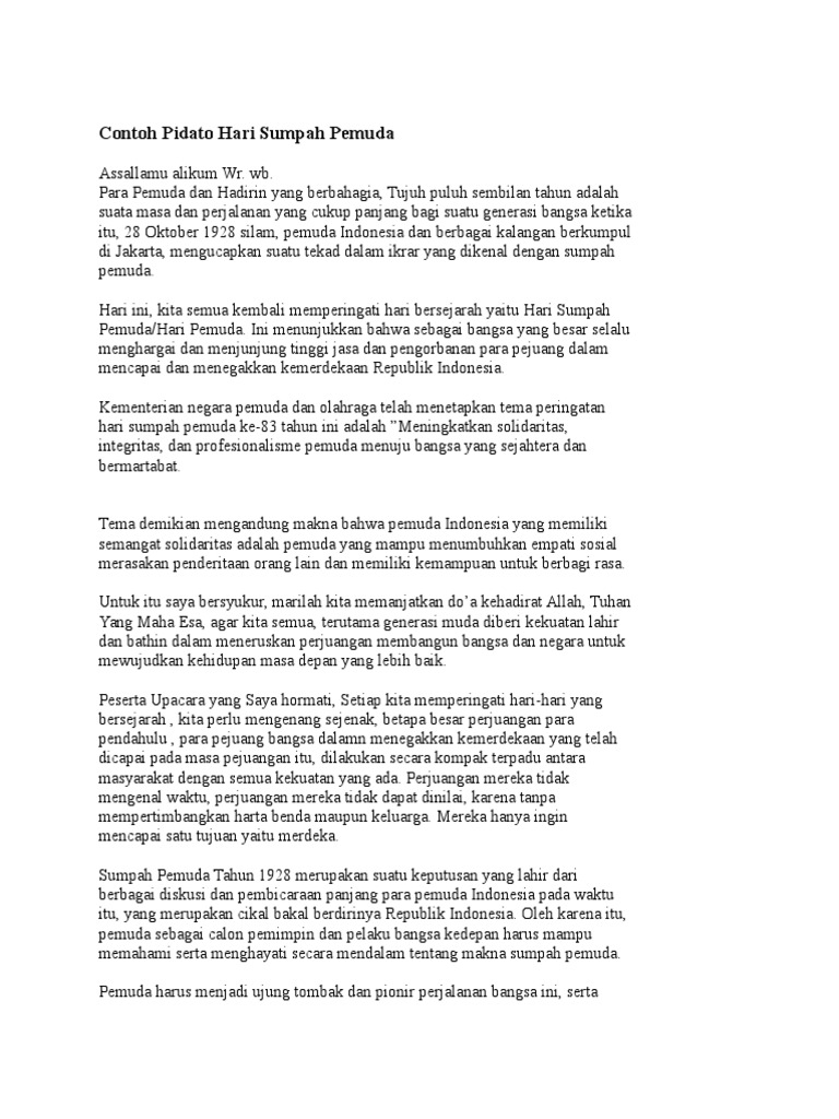 Contoh Pidato Hari Sumpah Pemuda