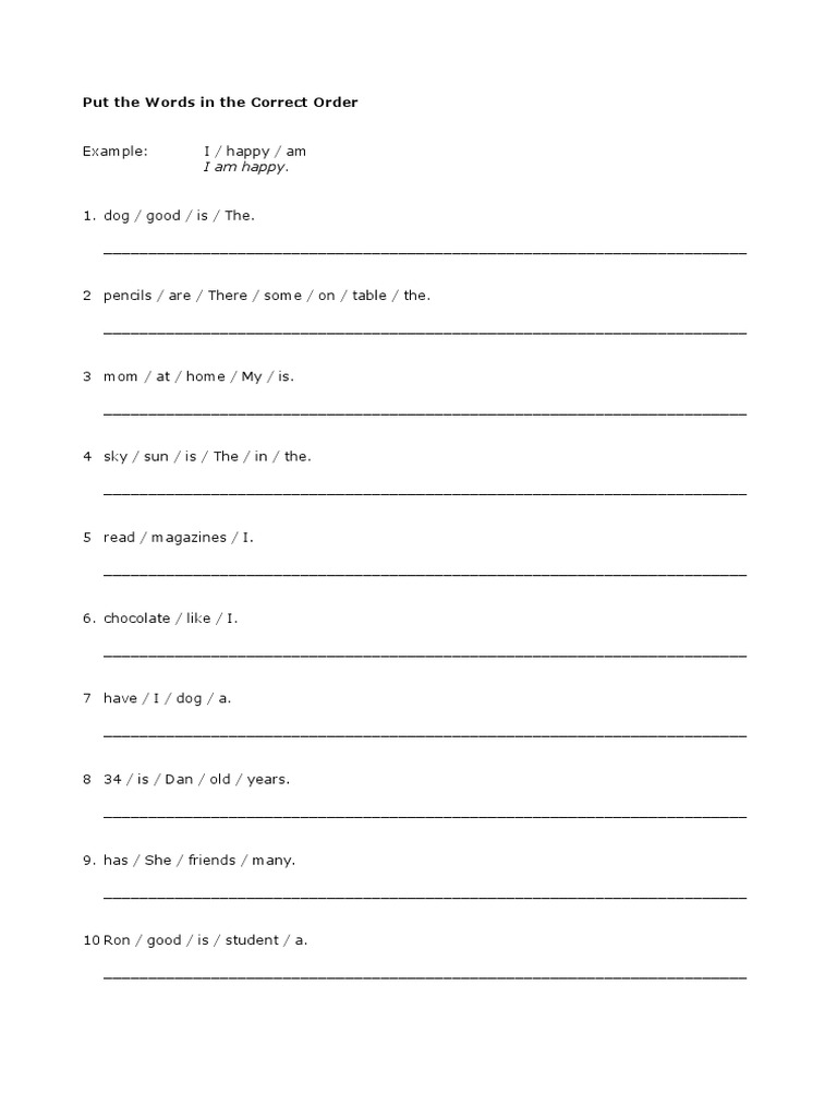 Sentence Order Practice Worksheet | PDF | Career & Growth | Foreign ...