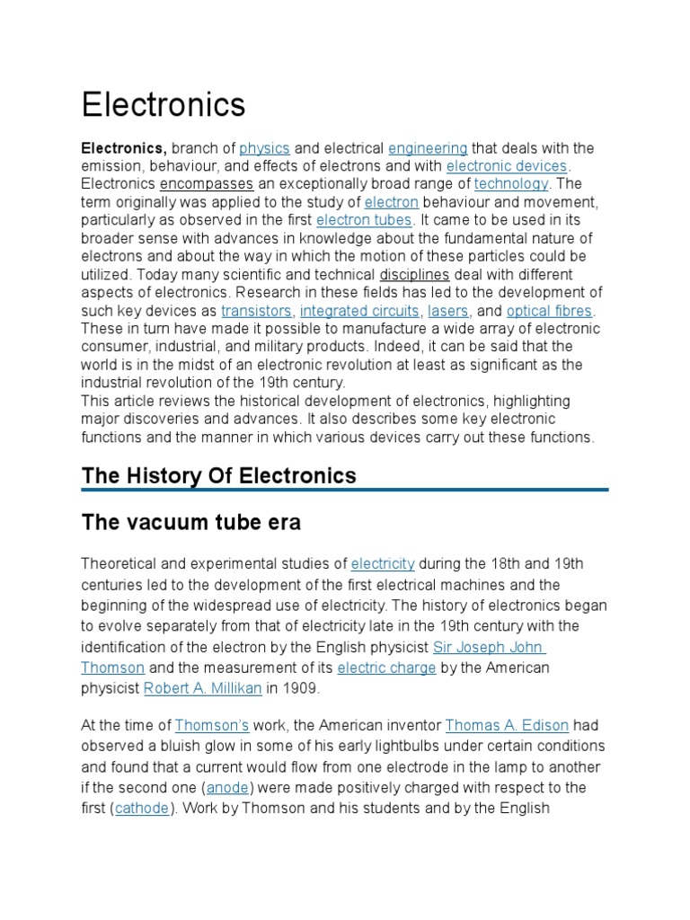 Electronics The History of Electronics The Vacuum Tube Era PDF