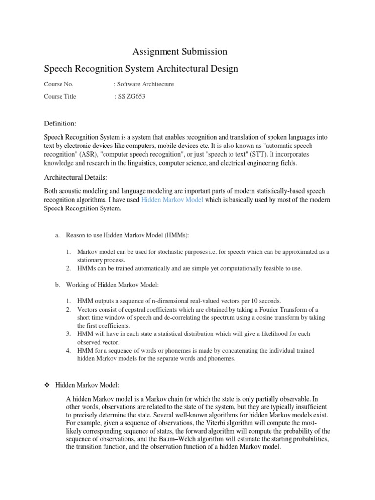 Speech Recognition System Design Overview | PDF | Speech Recognition ...