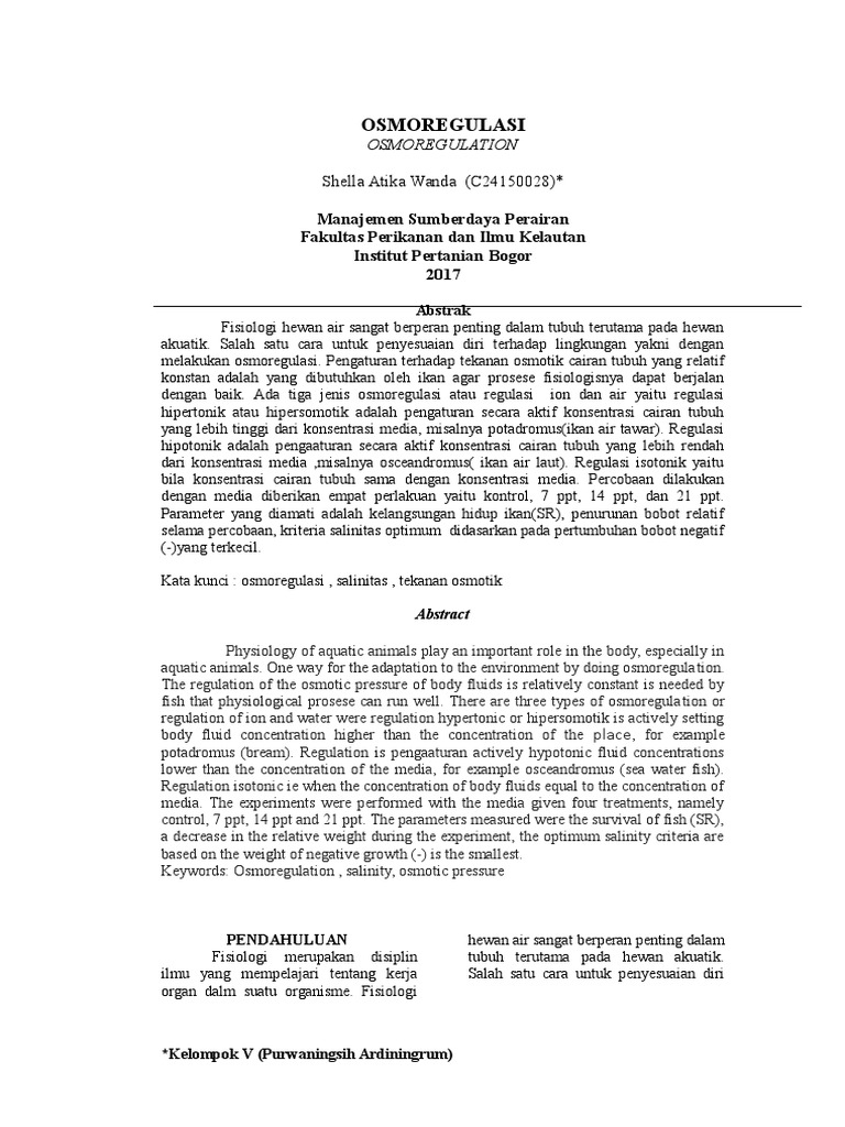 Laporan Praktikum Fisiologi  Hewan  Air  Osmoregulasi 