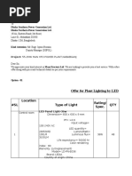 Offer For Plant Lighting by LED: #SL Location Type of Light QTY Rating/ Spec