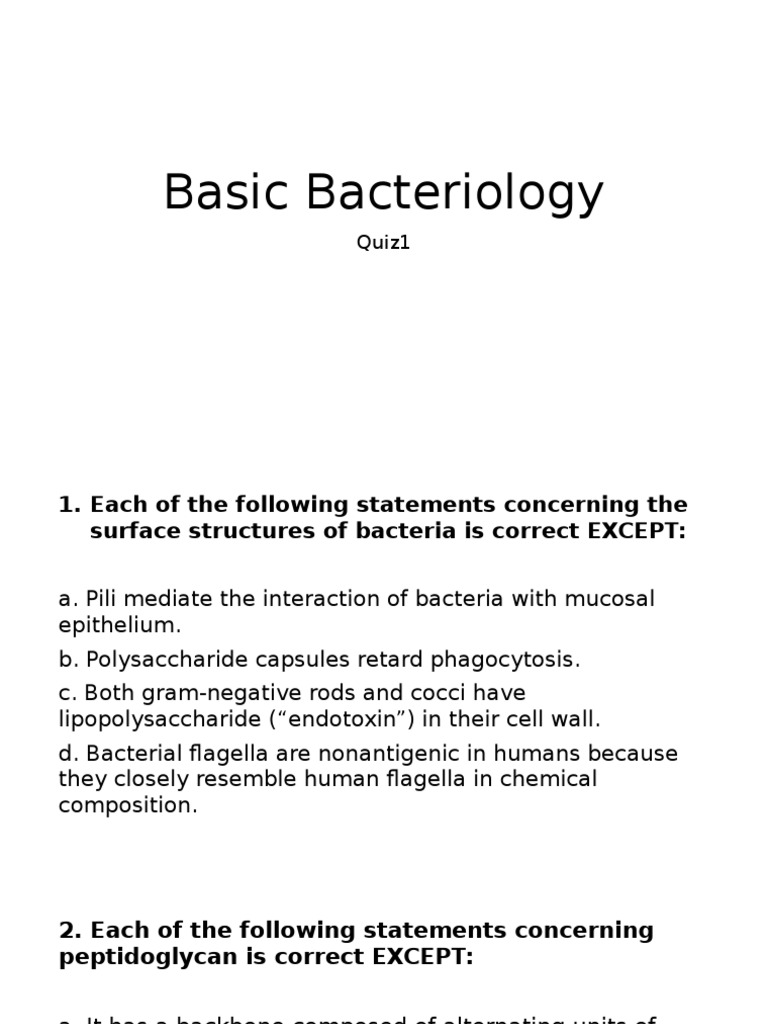 Microbiology Quiz1 (Basic Bacteriology) Gram Positive Bacteria Bacteria