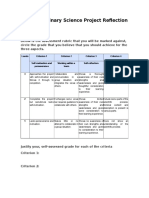 Interdisciplinary - Science Project Progress Rubric