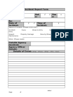 Incident Report Form Sit E: Dat E: E:: Reported By: Date of Incident: / / Time of Incident