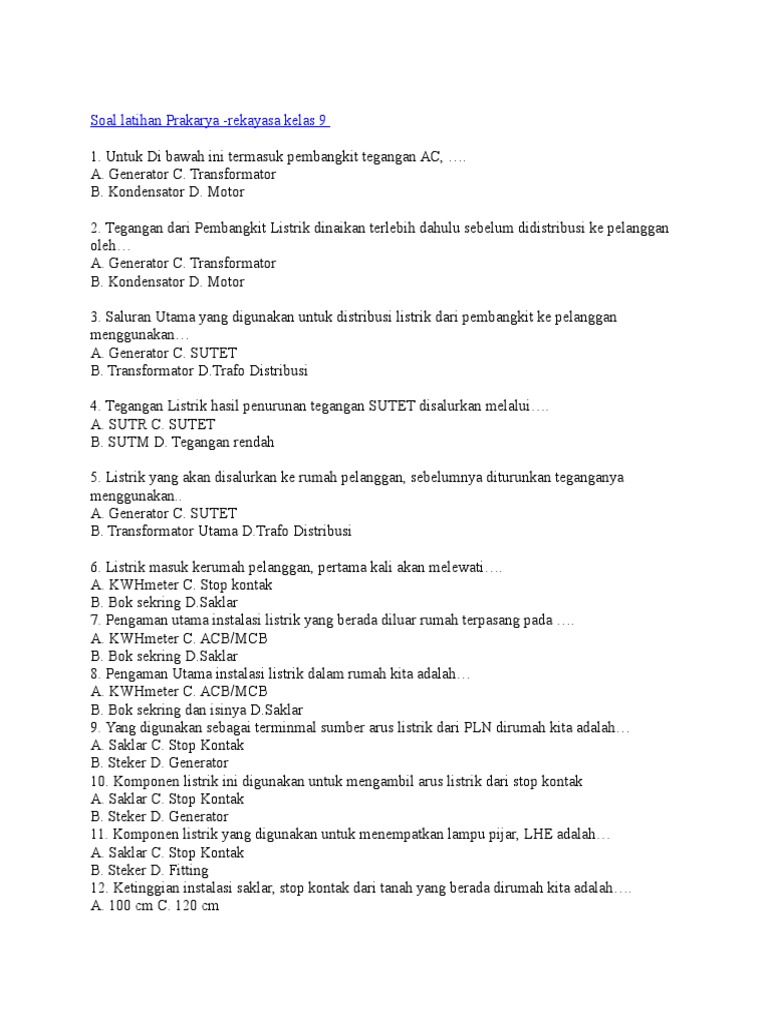 Soal Prakarya Rekayasa Kelas 9 Semester 1