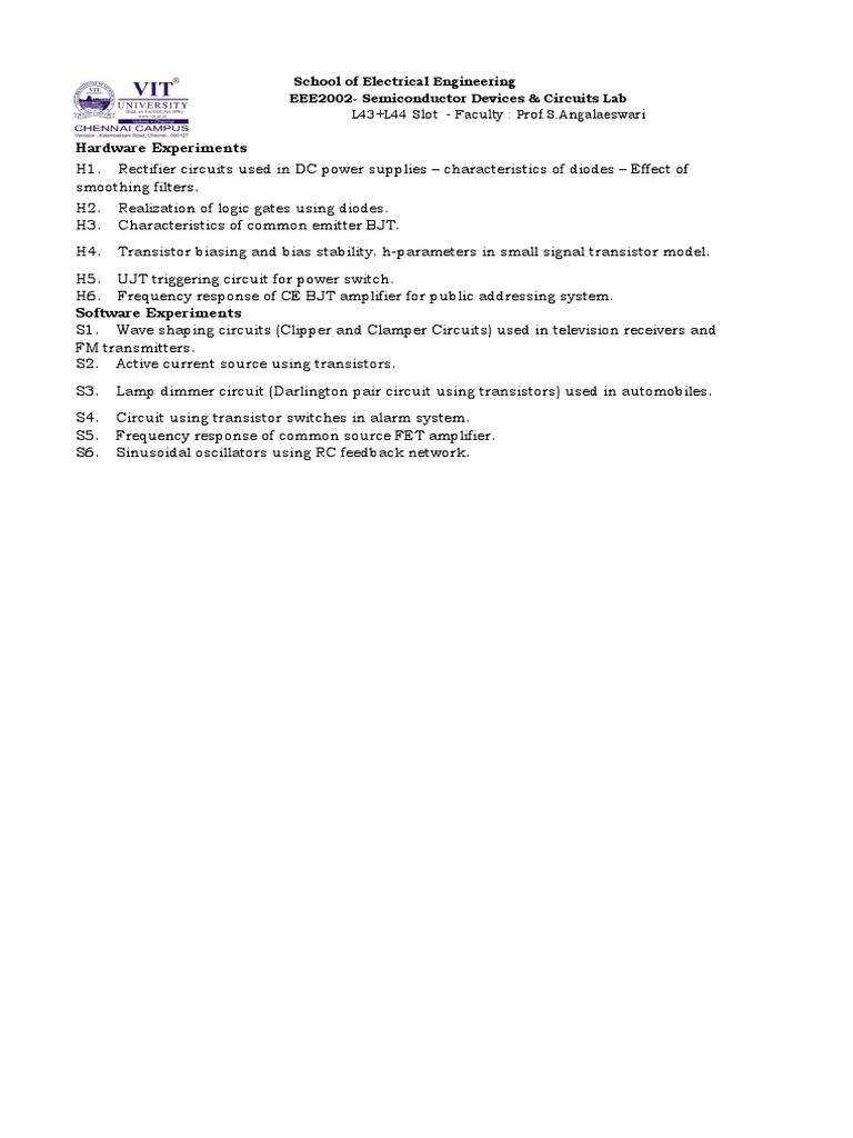 Semiconductor Devices & Circuits Lab | PDF