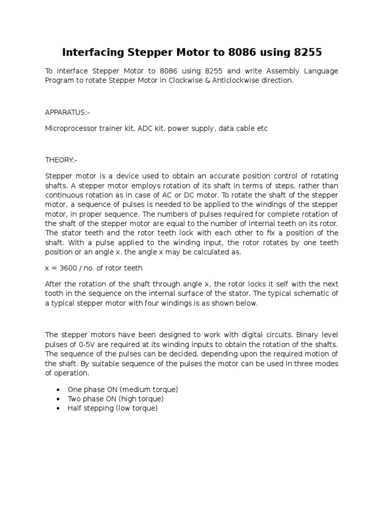Stepper Motor Control with 8086 & 8255 | PDF | Manufactured Goods ...