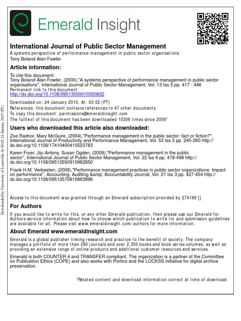 International Journal of Public Sector Management: Article Information ...