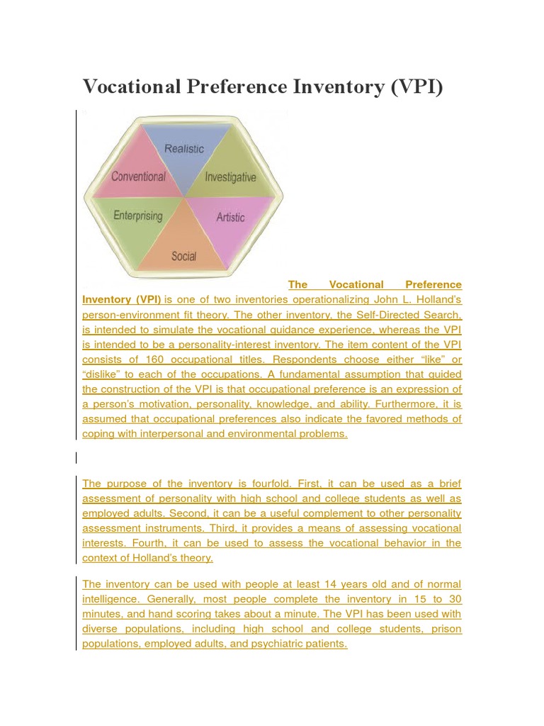 Vocational Preference Inventory Overview | PDF | Personality Type ...