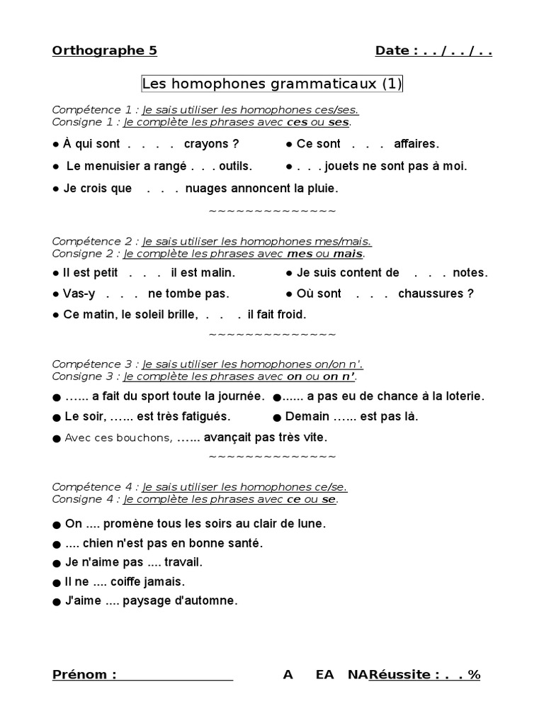 Les Homophones Grammaticaux Leçon Pdf 05 Les Homophones Grammaticaux | PDF | La nature | Science