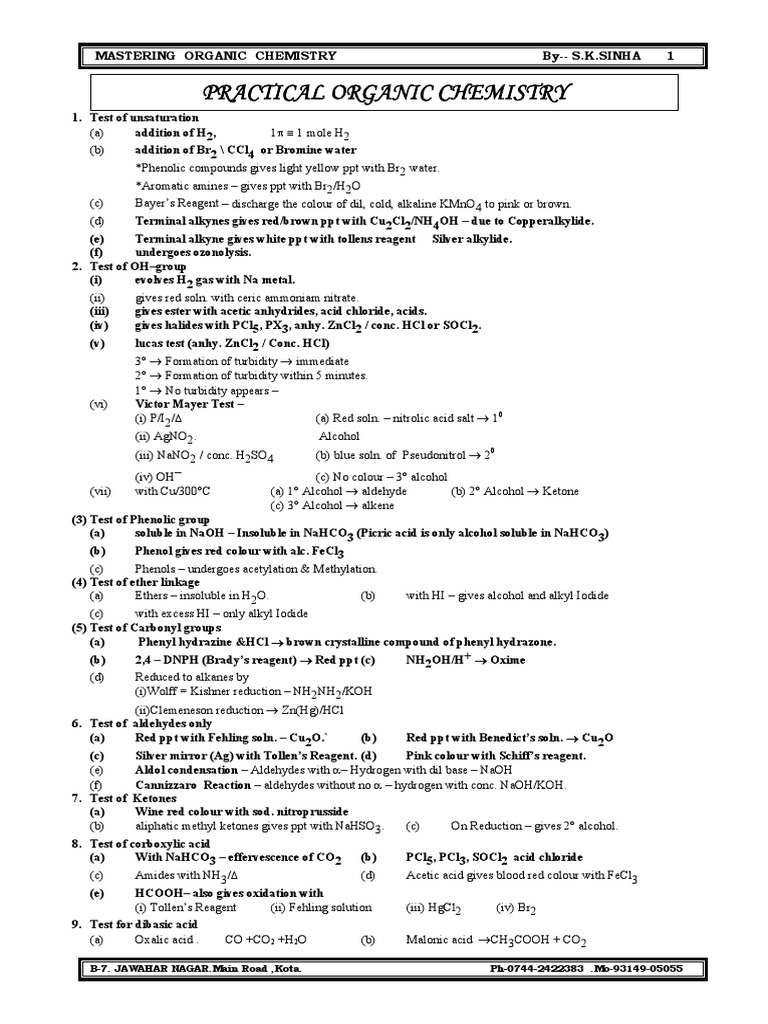 PRACTICAL ORGANIC CHEMISTRY FOR IIT JEE ENTRANCE TEST by S K Sinha See ...