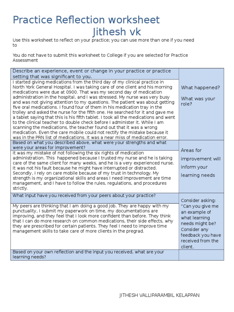 presentation reflection form