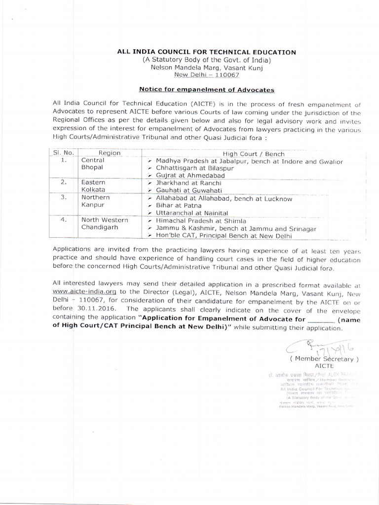 Empanelment of Standing Counsel Advocate Virtue